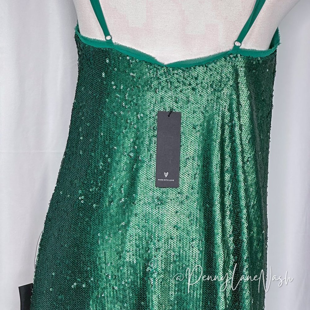 NWT Lulus Poppin' Prosecco Matte Green Sequin Mini Dress - Picture 10 of 11